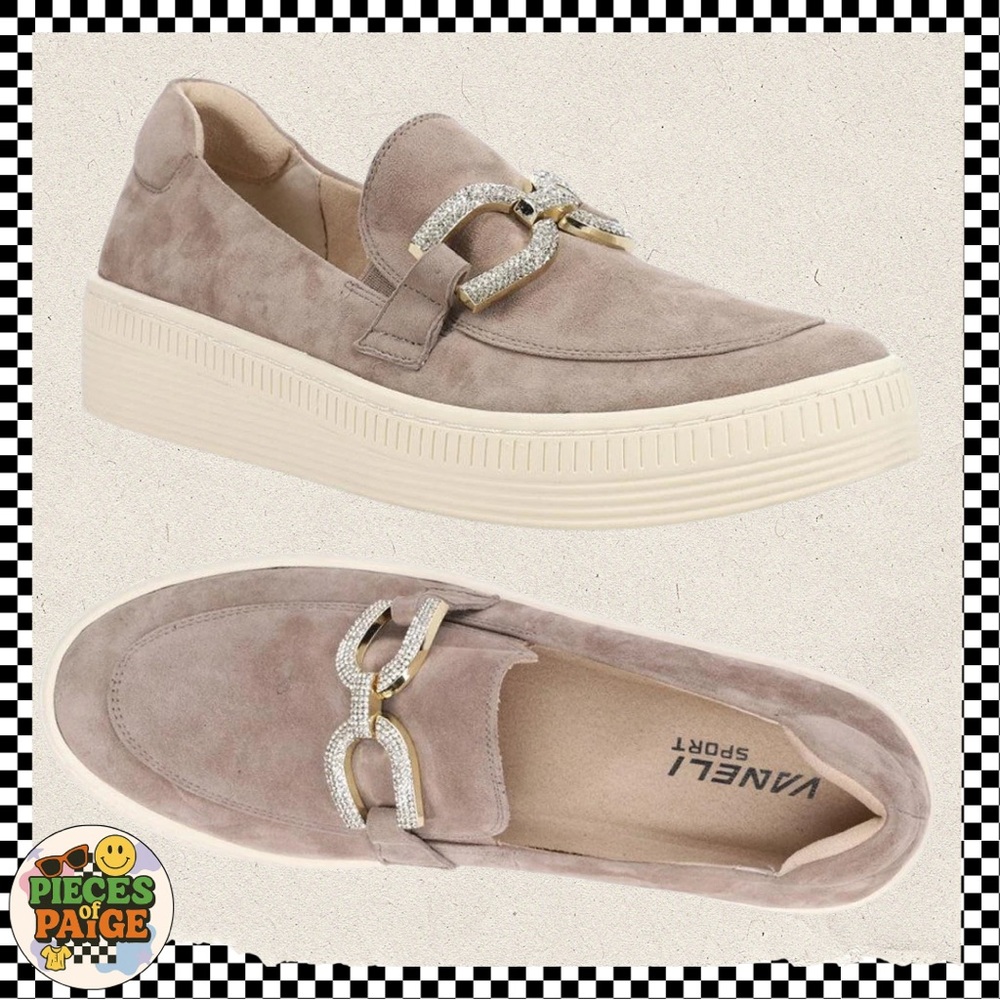 Vaneli Ysalde Suede Slip-On Sneakers with Gold Chain Accent